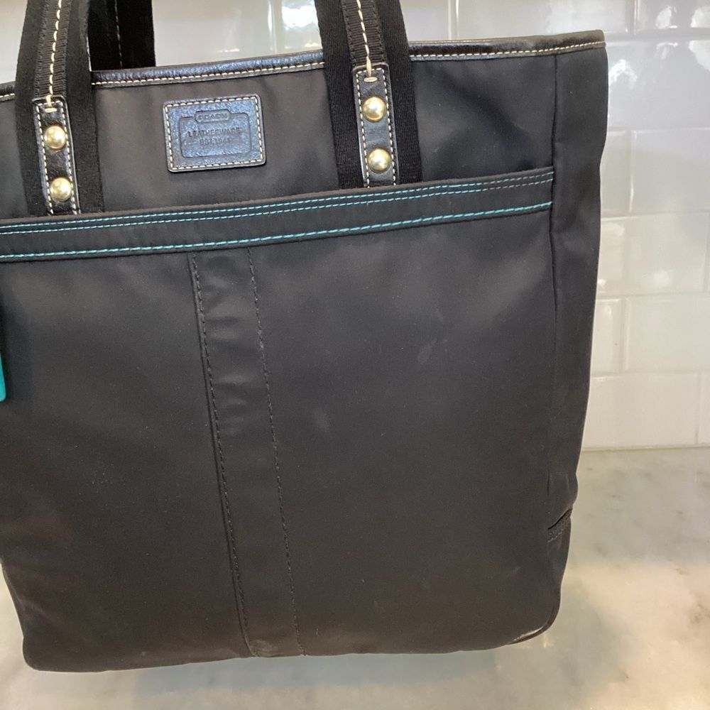 Coach Bag Purse Handbag Black Sateen Hampton Shopper Weekend Tote Pocketbook - Picture 3 of 14
